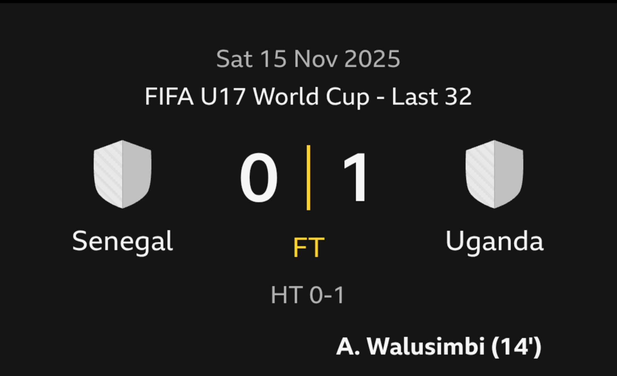 Uganda U17 Men beat Senegal 1-0 at  the 2025 FIFA U17 World Cup